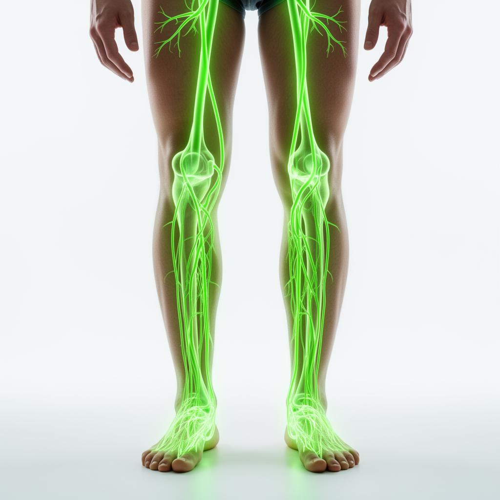 Peripheral leg arteries with glowing neon green vascular flow